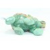 Figurine Handcrafted Natural Green Jade Gem Stone Elephant Gold Hand Painted E3